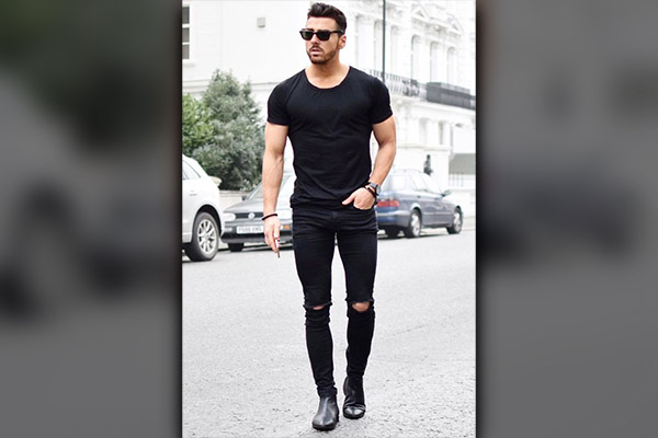 Black T-Shirt with Ripped Jeans