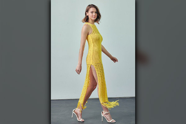 Yellow Boots with A Matching Slit Dress