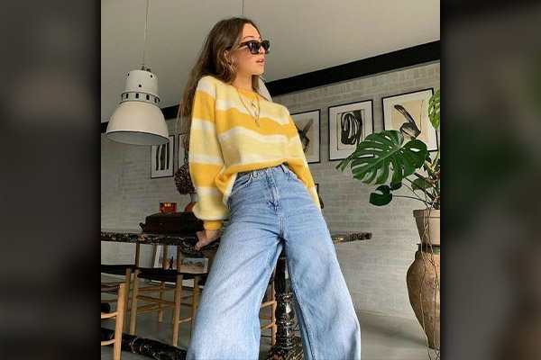 Yellow Cardigan with Mom Jeans