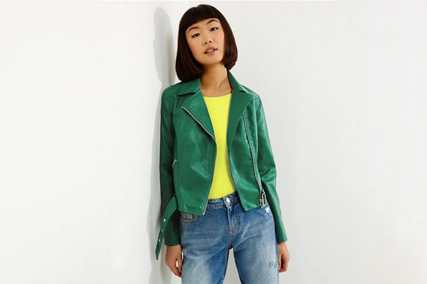 Yellow Top with Green Biker Jacket