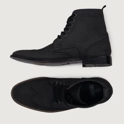 Duster Brogues Derby Black Nubuck Leather Boots
