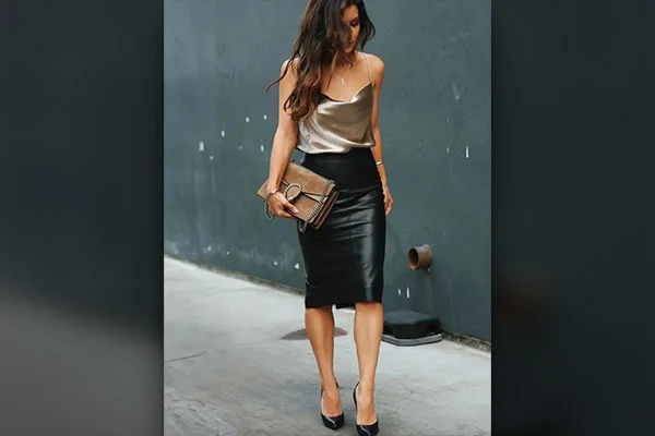 Leather Skirt Outfit Ideas for Women in 2024 leather skirt outfit ideas