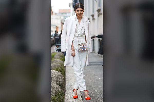 White Dress With Orange Shoes