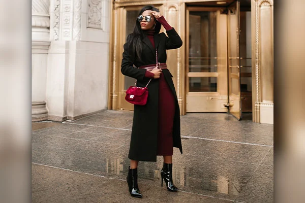 Burgundy skirt outlet black jacket