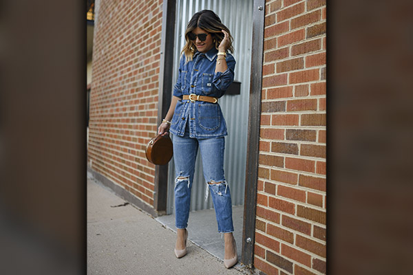 Pull on Denim Jeggings with Belted Denim Shirt