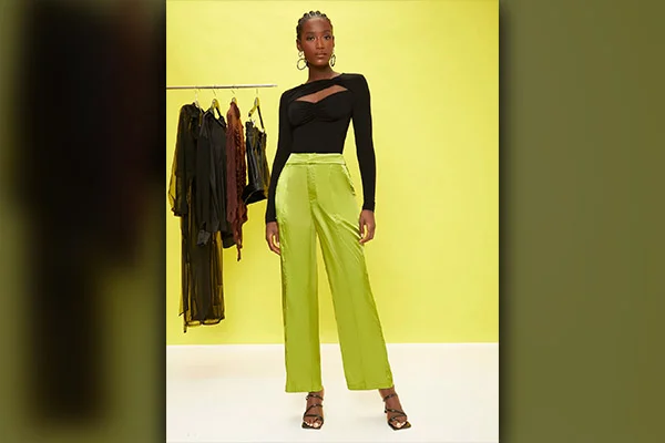 Solid Color Cotton Slub Trouser in Neon Green : TJA1712