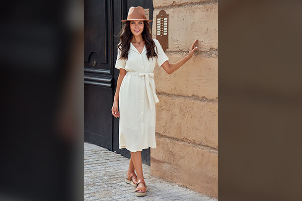 White Dress With Beige Shoes