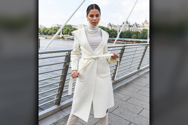 White Dress with a Leather Coat