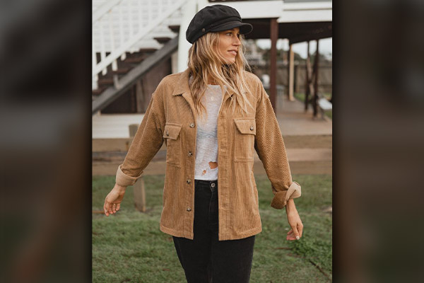 Brown Corduroy Jacket with Heather Grey Sweater