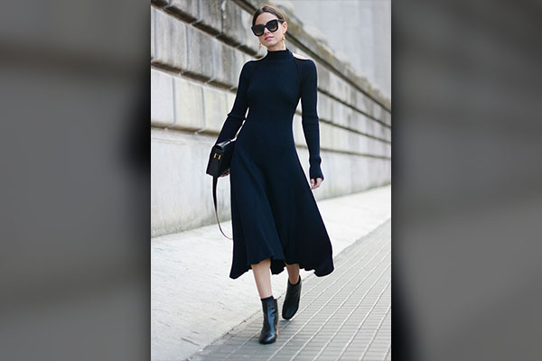 Black Midi Dress + Ankle Boots  Ankle boots dress, Midi dress