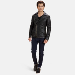 This Black Studded Leather Biker Jacket gives you a minimalist look with a bit of bling.