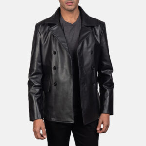 Black Leather Naval Peacoat