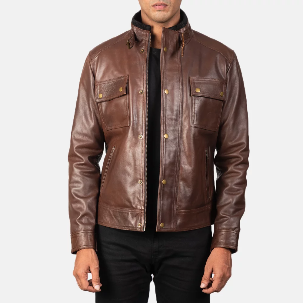 brown cowhide leather jacket