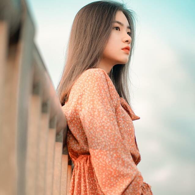 Korean girl wearing a floral dress