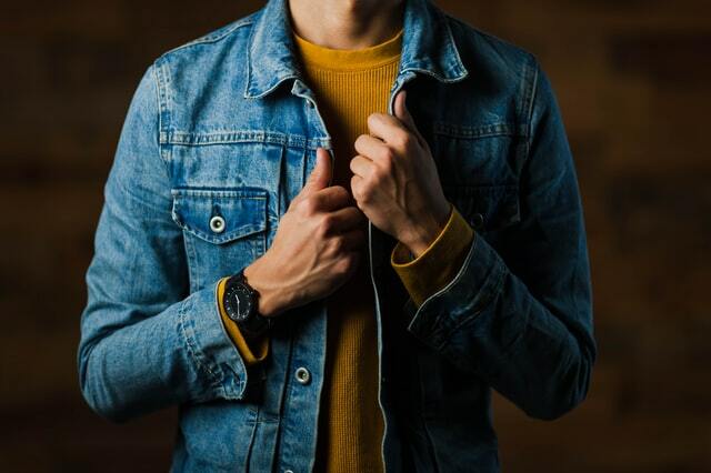 yellow sweater with blue denim jacket