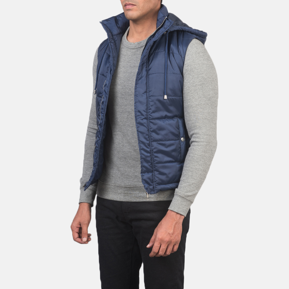blue hooded vest for men