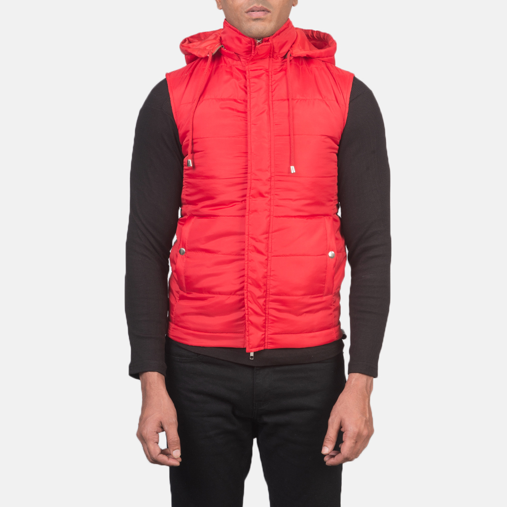 red hooded puffer vest for me