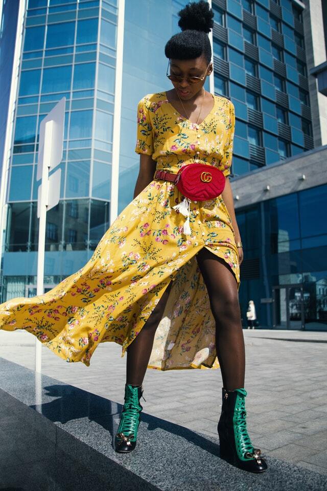 green laced boots with yellow outfit