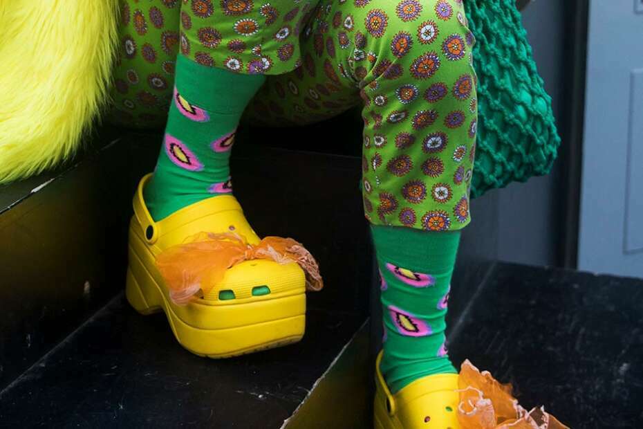 yellow crocs outfit