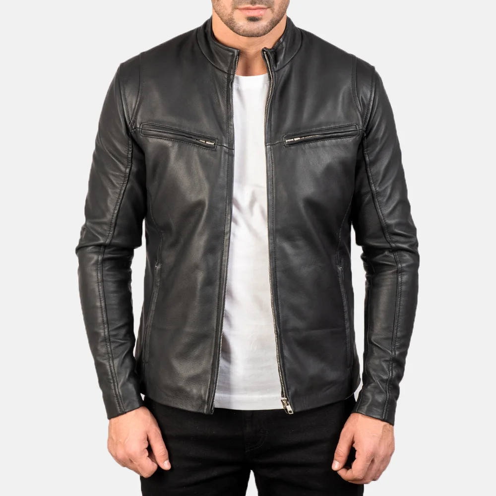 Full-Grain Ionic Black Leather Jacket