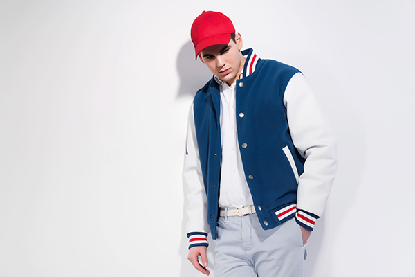 Men's Red and Navy Blue Baseball-Style Varsity Jacket (Few Left)