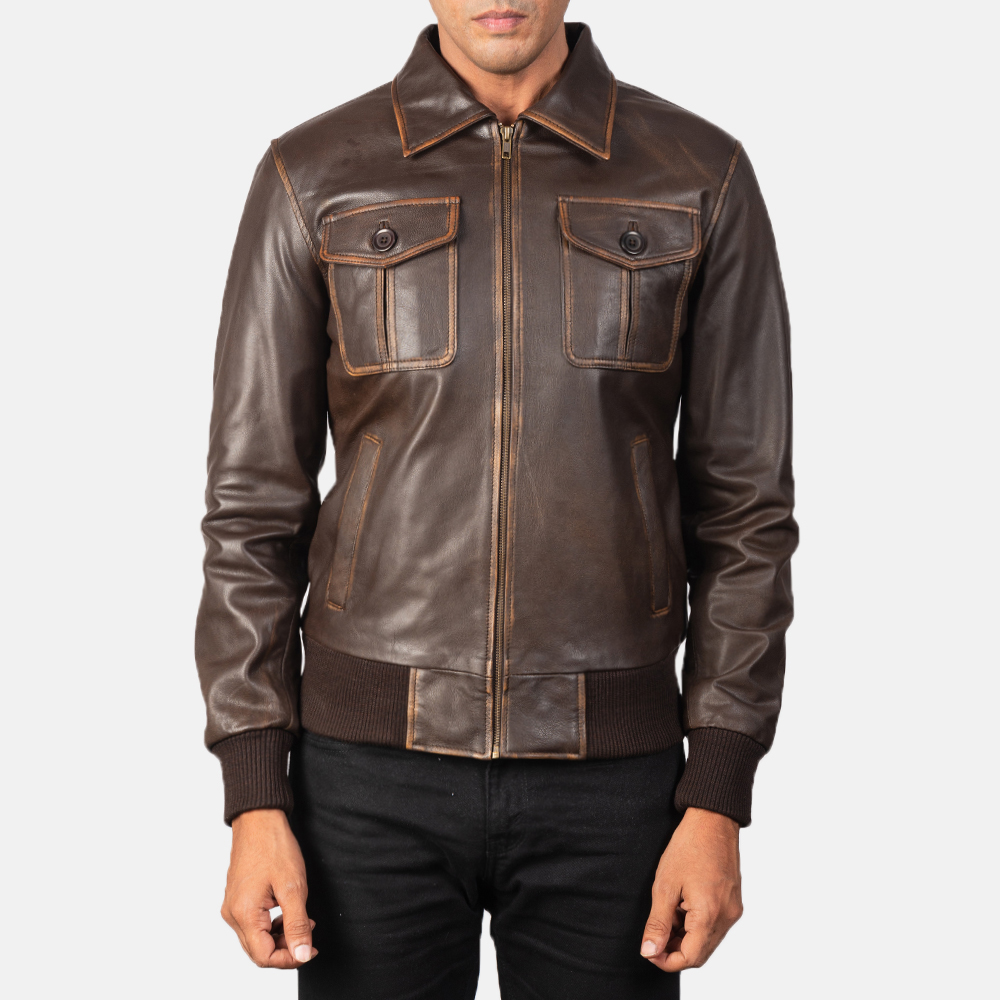 Aaron Brown Leather Bomber Jacket 