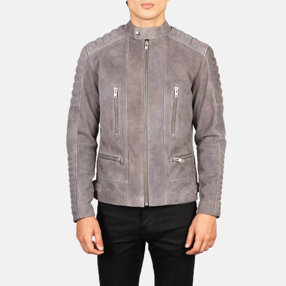 Damian Grey Suede Moto Biker Jacket
