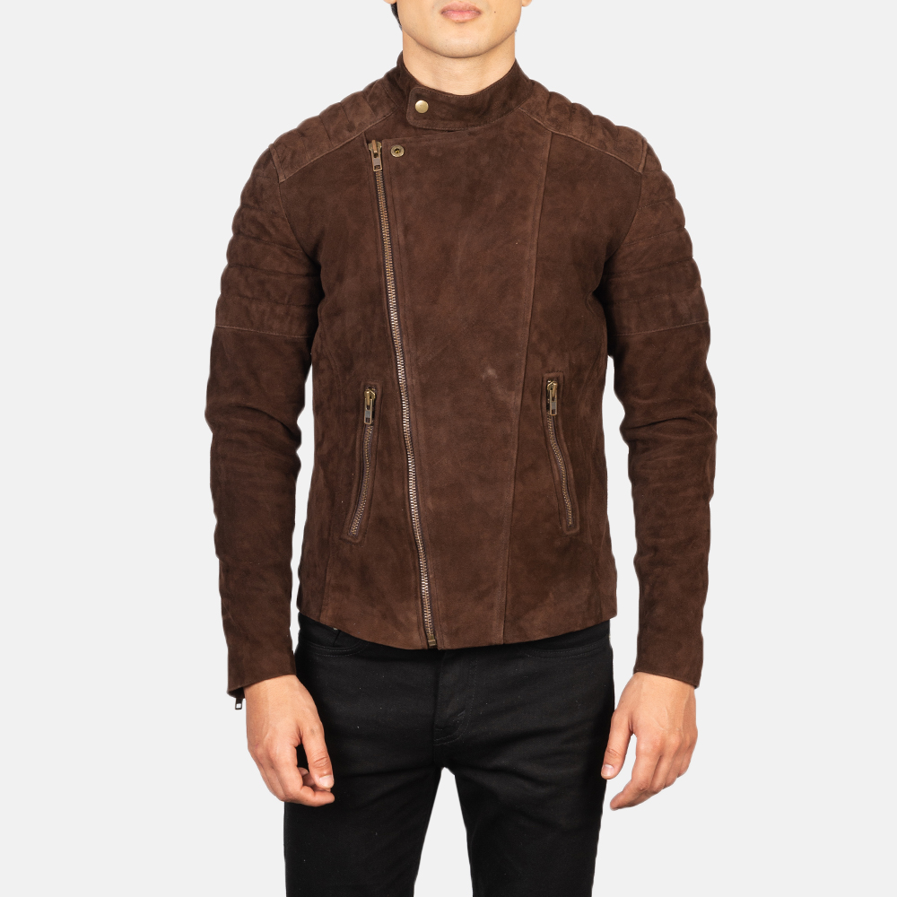 Faisor Mocha Suede Moto Biker Jacket
