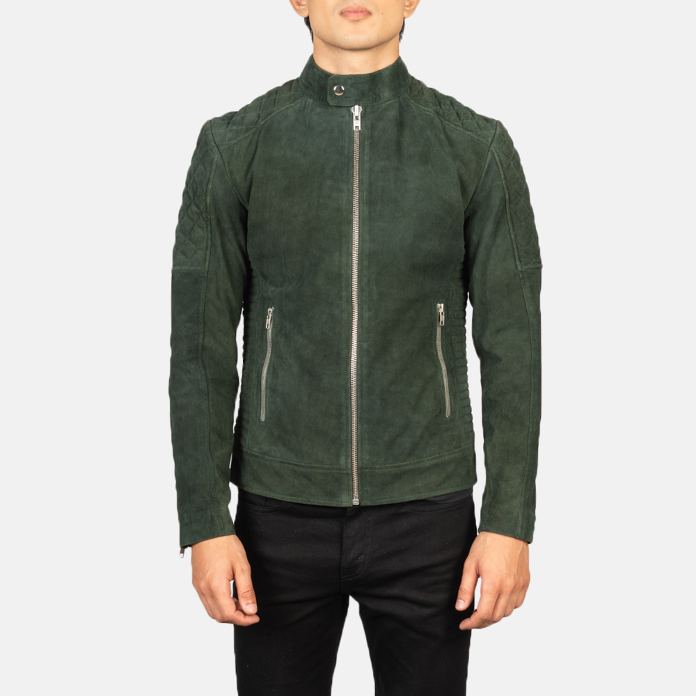 Fernando Quilted Green Suede Moto Biker Jacket