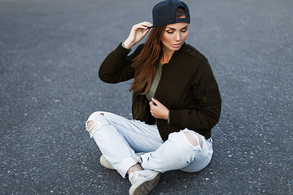 Oversized Black Jean Jacket with Ripped Jeans