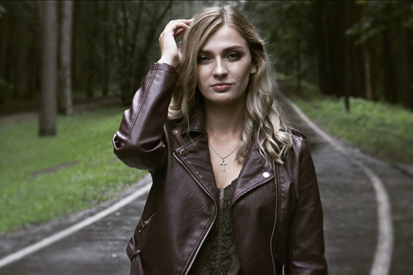 brown moto leather jacket look