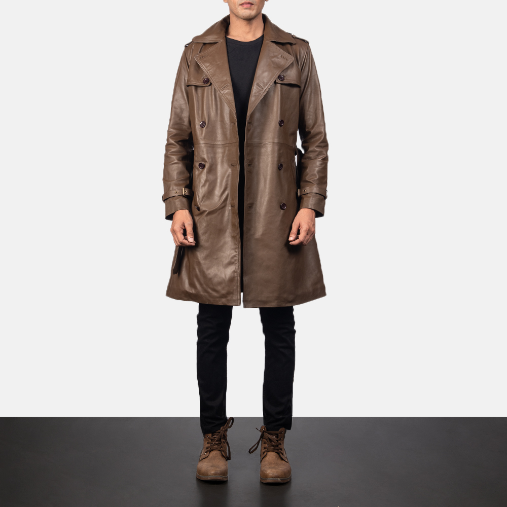 Royson Brown Leather Duster Coat