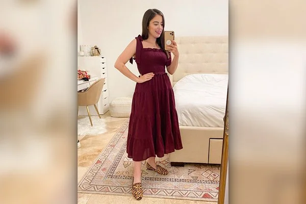 Burgundy Summer Dress with Animal Print Shoes