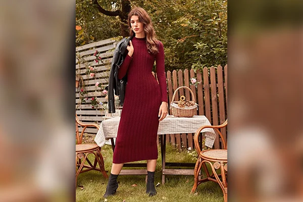 Burgundy Bodycon Dress and Brown Boots