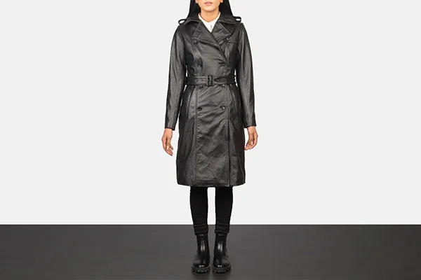 Alice Black Double Breasted Leather Coat