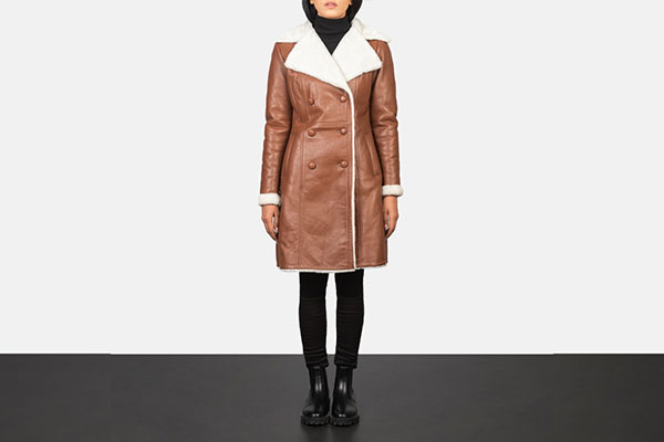 Amie Brown Double Breasted Shearling Coat