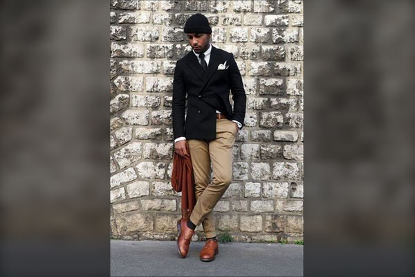 Black Blazer with Beige Pants 