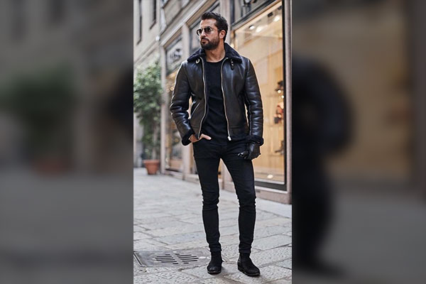 1. Black Leather Jacket Men's Outfit