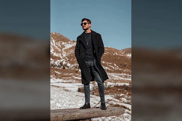 Black Pea Coat and Jeans