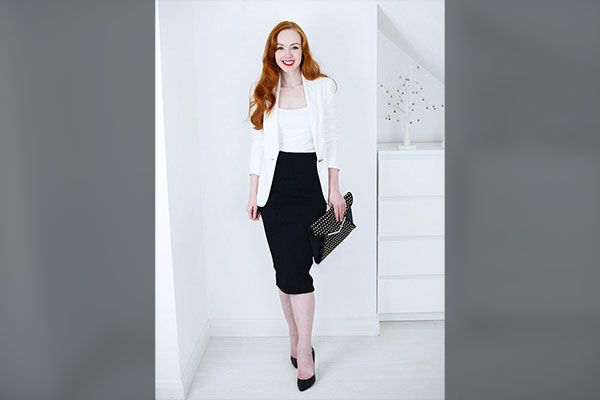 Black Pencil Skirt with Light-colored Jacket