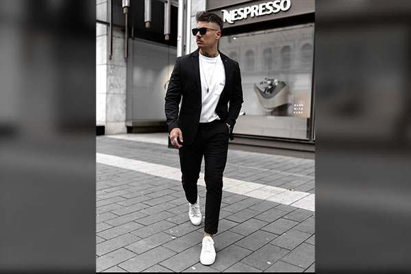 Black Suit Combination with Sneakers
