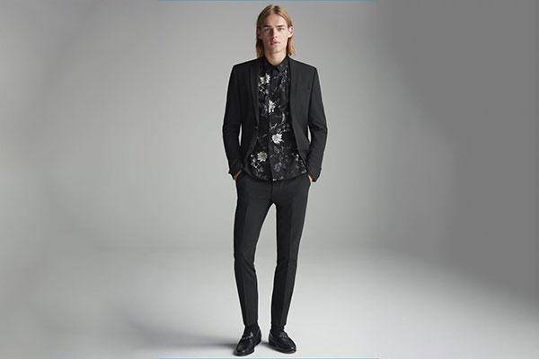 Black Suit with a Floral Print Shirt