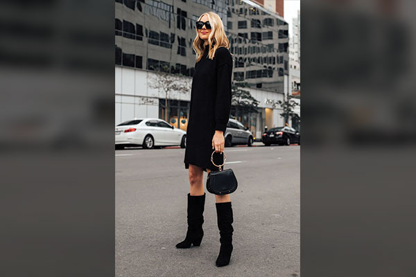 Black Sweater Dress with Boots