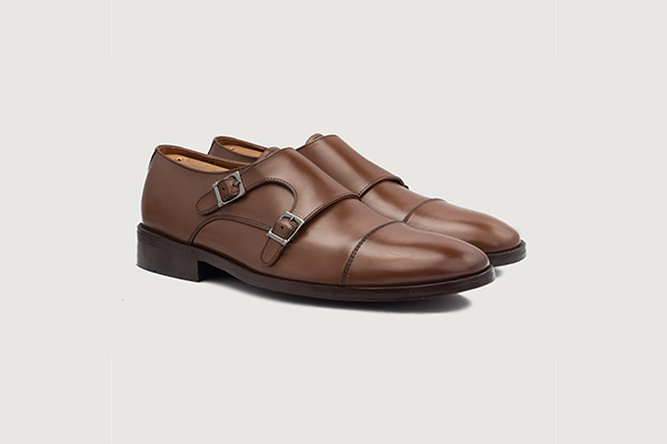 Boston Double Monk Strap Brown Leather Shoes