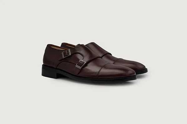 Boston Double Monk Strap Maroon Leather Shoes
