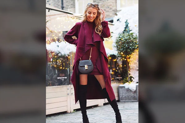 Burgundy Dress and Black Accessories 