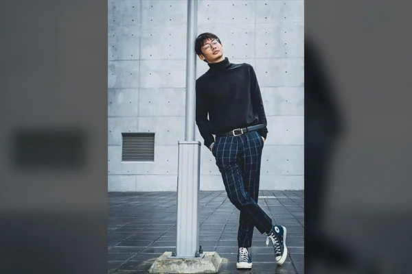 Checked Pants with Black Turtleneck