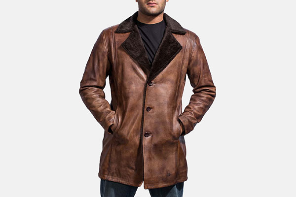 Cinnamon Distressed Leather Fur Winter Coat