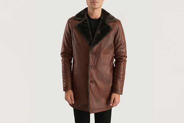 Cinnamon Distressed Lightweight Leather Fur Winter Coat