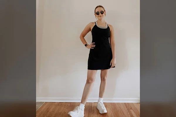 Cutout Black Dress with Tennis Shoes